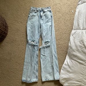 Zara hi rise wide leg ripped jeans
